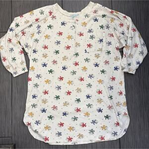 Vintage Cats In Pajamas Nightgown Cotton Size Medium 3/4 Length Sleeve Cartoon